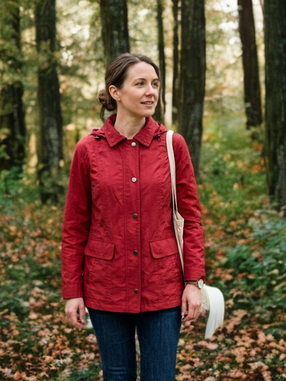Fen-Nelli Women’s Red Hooded Light Windbreaker Rain Jacket Size 10
